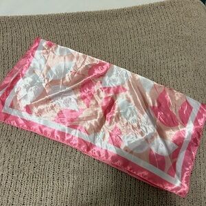 Pink and White Leaf Satin Scarf
